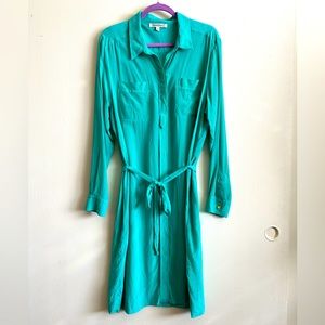 Travel Smith - 100% Silk Belted Shirt Dress - 16